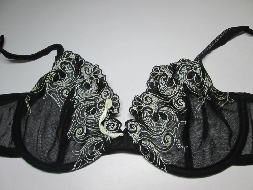 Sujetador Ellen Tracy Talla 34D Negro Con Aros Sin Forro Ajustable Encaje Transparente Floral Foto 1 de 4