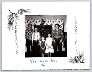 Photograph Christmas Card The Lyon Den 1960 Gordon Larry Karen Kathleen Gary - Picture 1 of 2