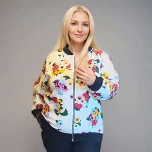 ROCKTHOSECURVES DAMEN BOMBERJACKE MIT BLUMENDRUCK REISSVERSCHLUSS ÜBERGRÖSSE MANTEL - Bild 1 von 4