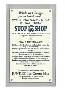 Helado Junket Century of Progress 1933 flyer STOP & SHOP TIENDA DE COMESTIBLES - Imagen 1 de 1