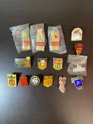 Vintage Olympic Pins Lot Of 15 Disney Coca-Cola '88 '92 Adidas Kellogs Perrier - Image 1 of 4