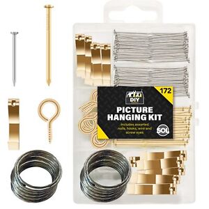 172pk Picture Hanging Kit Set Hooks Nails Wire Photo Frame Mirror Wall Art