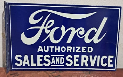 Ford Sales And Service Porcelain Enamel Sign 18 x 10 Inches 2 Sided - Image 1 of 4