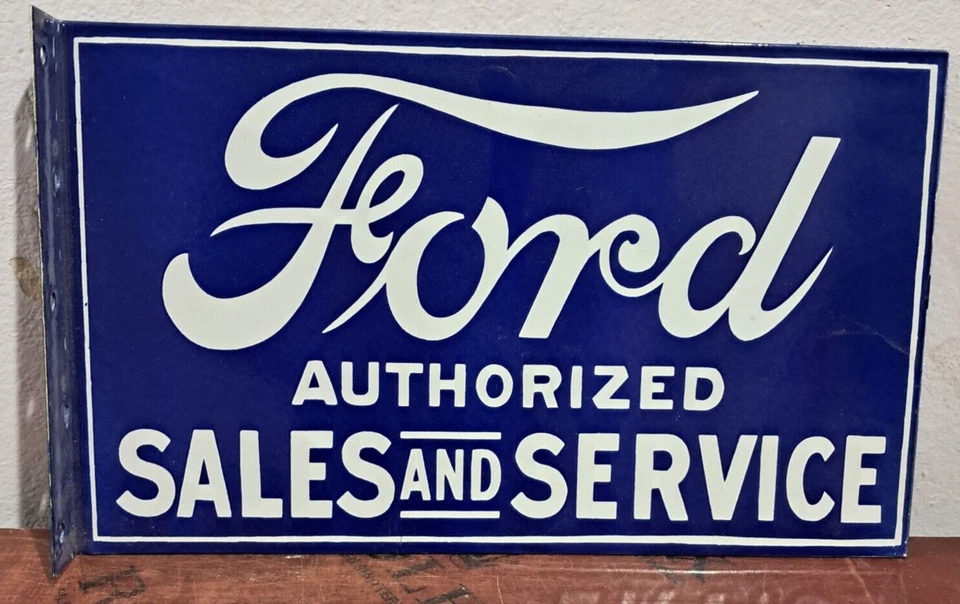Ford Sales And Service Porcelain Enamel Sign 18 x 10 Inches 2 Sided - Image 1 of 4