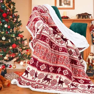 Sherpa Christmas Throw Blanket for Adults, Fleece Flannel Blankets (51"x63",Red) - Picture 1 of 7