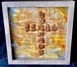 AMAZING ABSTRACT ART PAINTING GOLD COPPER SILVER BY LOS ANGELES ARTIST FRIEDMAN - Bild 1 von 3