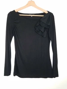 Banana Republic Womens Top Black Shoulder Ruffle Long Sleeve Soft Size XS - Picture 1 of 7