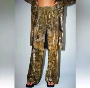 Zara Size XS Multi Tie Dye Velvet Pants Trousers Wide Leg 2435/004 - Picture 1 of 1