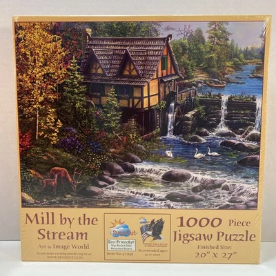 Mill By The Stream Art Image World 1000 Piece Jigsaw Puzzle Sunsout 42939 USA - Image 1 of 4