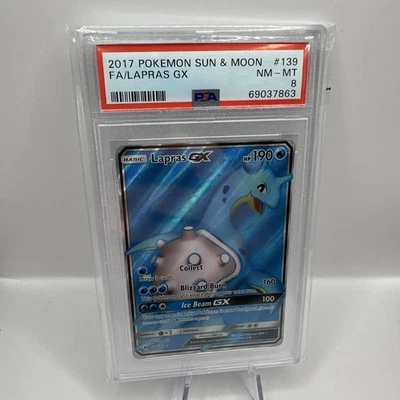 2017 POKEMON SUN & MOON #139 FULL ART/LAPRAS GX PSA 8 - Image 1 of 2