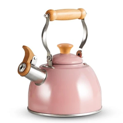 Whistling Tea Kettle 1.6 Quart Small Tea Pot with Cool Touch Handle Pink - Image 1 of 4