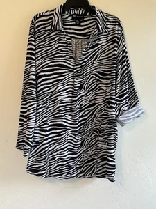 Jones NewYork Zebra Print Linen Blouse Top With Pockets & Roll Up Sleeves Sz 2x - Picture 1 of 14