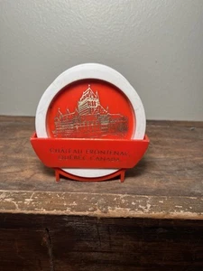 Chateau Frontenac Coaster Set&Holder,5 Red/White/Gold Coasters Quebec Canada - Picture 1 of 6