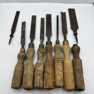 Vintage Wood chisels Carpenter Wooden Handles Bulk Lot x 8 Old Tools #674 - Picture 1 of 14