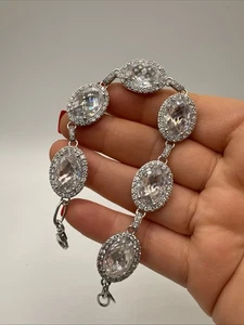 Bracciale Tennis Argento Sterling Scintillante Full UK Hallmarks 7,75” Finitura Oro - Foto 1 di 8