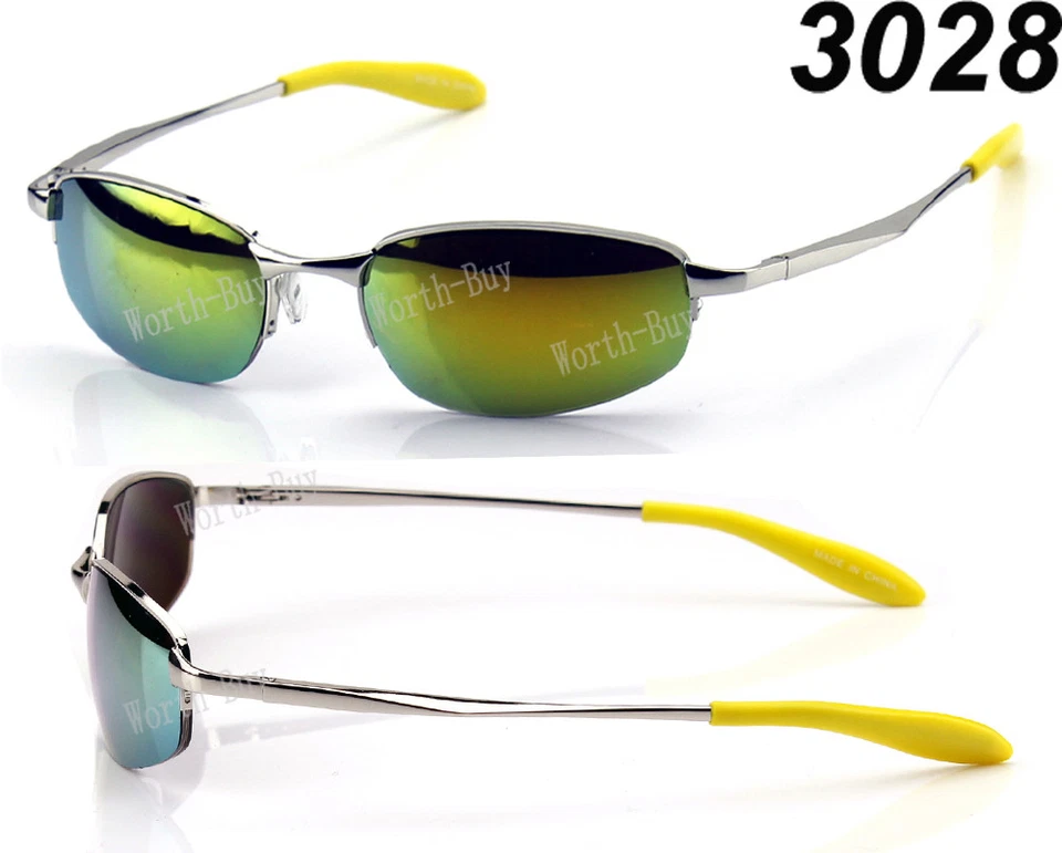 Nuevo Para Hombres Pequeño Marco de Metal Ovalado Amarillo Lente Espejada Gafas de Sol Tonos Moda Foto 1 de 1