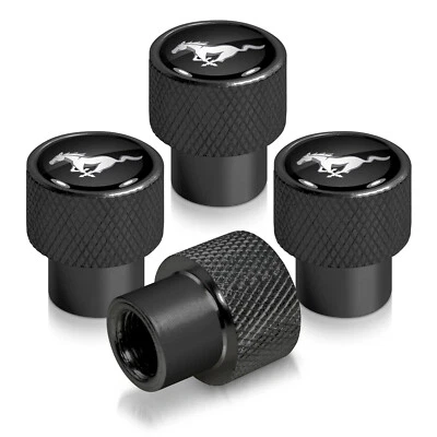Tapas de vástago de válvula de neumático de aluminio negro sobre negro para Ford Mustang Foto 1 de 4