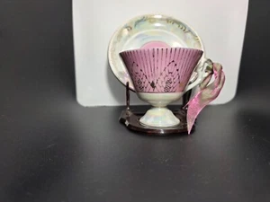 Lusterware Iridescent Pedestal Teacup & Saucer Gold Detail - Picture 1 of 13