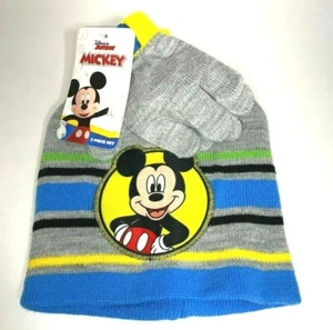 New W/ Tags Disney Kids Mickey Mouse Toddler Knit Woven Beanie Hat Gloves Set - Picture 1 of 5