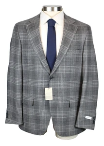 $1195 Peter Millar Sport Coat 48 R Grey Plaid Wool Cashmere Silk Hyperlight NWT - Picture 1 of 12