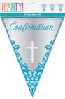 Blue Confirmation Bunting Party Decoration Blue Silver Foil Flag Banner Garland