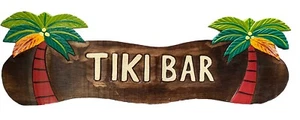 "LETRERO DE BARRA TIKI 23"" CON PALMERAS Y DECORACIÓN DE ARTE DE PARED COLGANTE DECORACIÓN TROPICAL" - Imagen 1 de 1