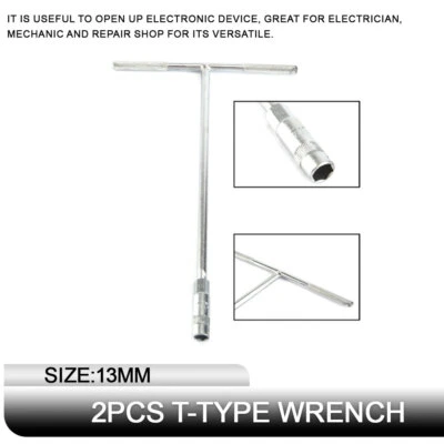 2Pcs13mm T-Type Handle Socket Wrench Hexagon Key Opener Wheel Nut Remover T-Bar - Image 1 of 4