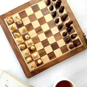 10" Zoll faltbares magnetisches Schachspielbrett, Reiseset, Holz Memory - Bild 1 von 14