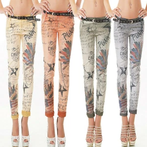 SEXY Pantalone Jeans TROUSERS stampato punk cinturino sfumato nuovo - Imagen 1 de 27