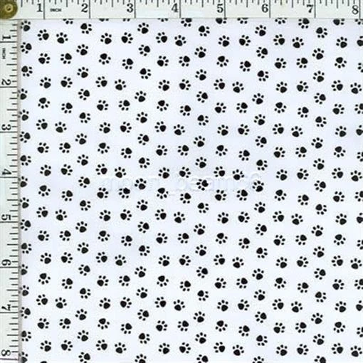 32 Inches Timeless Treasures Black Paw Tracks White Cotton Fabric Dog Cat 7/8 Yd - Image 1 of 1