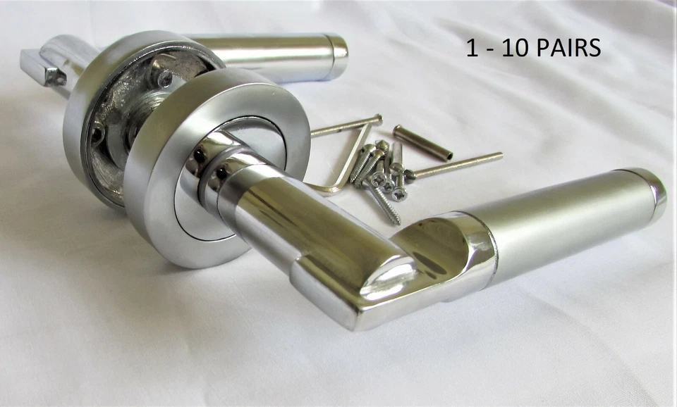 Heavy Duty Serozzetta style Door lever Handle On Rose chrome Silver satin  D27 - Image 1 of 4