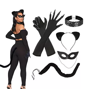 Cat Woman Costume Outfit Halloween Costume Set Black Cat Costume Accessories - Picture 1 of 11