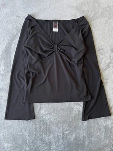 Vintage Y2K Stretchy Black Bell Sleeve Baby Tee Top XL Whimsigoth Witchy Cyber - Picture 1 of 15