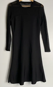 Portmans Dress Women M Black Long Sheer Sleeve Fit & Flare Stretch Knee Length - Picture 1 of 18