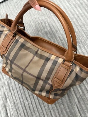 Burberry Handbag Tote Bag Smoked Check Brown - Image 1 of 4