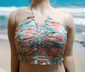 NWT AMERICAN EAGLE Cropped Floral Cinch-Front Halter Tube Top Sz XL - Picture 1 of 3