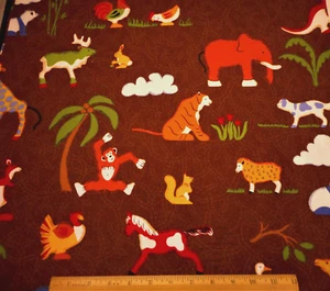 Childrens Fabric By Yard Bear Cow Giraffe Pony Animal Brown Premium Cotton C - Picture 1 of 2