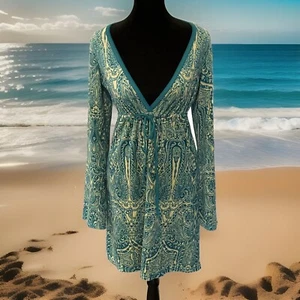 Juicy Couture M Blue Dress Henna Mehndi Tattoo Velour Vintage Y2K Holiday Party - Picture 1 of 9