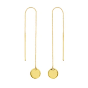 14K Solid Yellow Gold Disc Disk Thin Box Chain Threader Earrings - Picture 1 of 8
