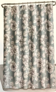 The Big One Floral Shower Curtain 72”x 70” Teal Pretty with Black Curtain Hooks - Picture 1 of 6