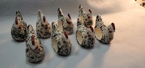 Vtg Rooster Hen Ceramic Napkin Ring Holders~Farmhouse Country Decor Set of 8 - Picture 1 of 7