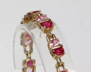 Vintage 925 , Gold Vermeil , Genuine Ruby & Sapphire , Tennis Bracelet - Picture 1 of 4