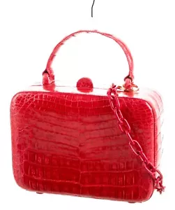NANCY Gonzalez Crocodile Red Train Case Box HandBAG Shoulder Top Handle - Picture 1 of 14
