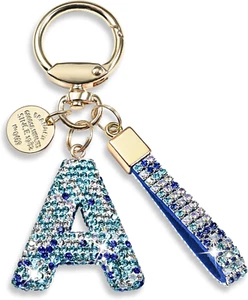 Pink Blue White Initial Letter Keychain Gift for Women Girls Bling Sparkly Cute - Picture 1 of 13