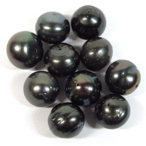 10 piezas 12-13 mm perforado corto ovalado/botón suelto perla negra tahitiana - Imagen 1 de 3