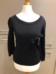Betty Jackson Black Fine Knit Wool Blend Jumper Sweater Top Size Small. With Bow - Picture 1 of 6