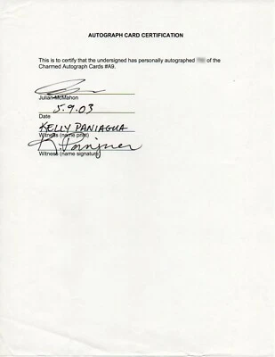 Signed Contract JULIAN McMAHAN Inkwork AUTOGRAPH Witness Kelly Paniagua CHARMED - Image 1 of 2