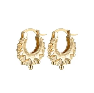 SMALL SIZE VICTORIAN 9CT GOLD SPIKED GYPSY CREOLE EARRINGS GOLD FILLED - Picture 1 of 5