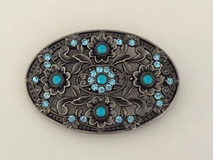Hebilla de cinturón de metal con joyas diseño floral con cuentas turquesa ovalado 3,5X2,5 hebilla conejito - Imagen 1 de 10