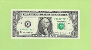 2009...UNCIRC $1 F 7457 7771 C... 2009 $1 F-C quad/poker 7-7777 - Imagen 1 de 2